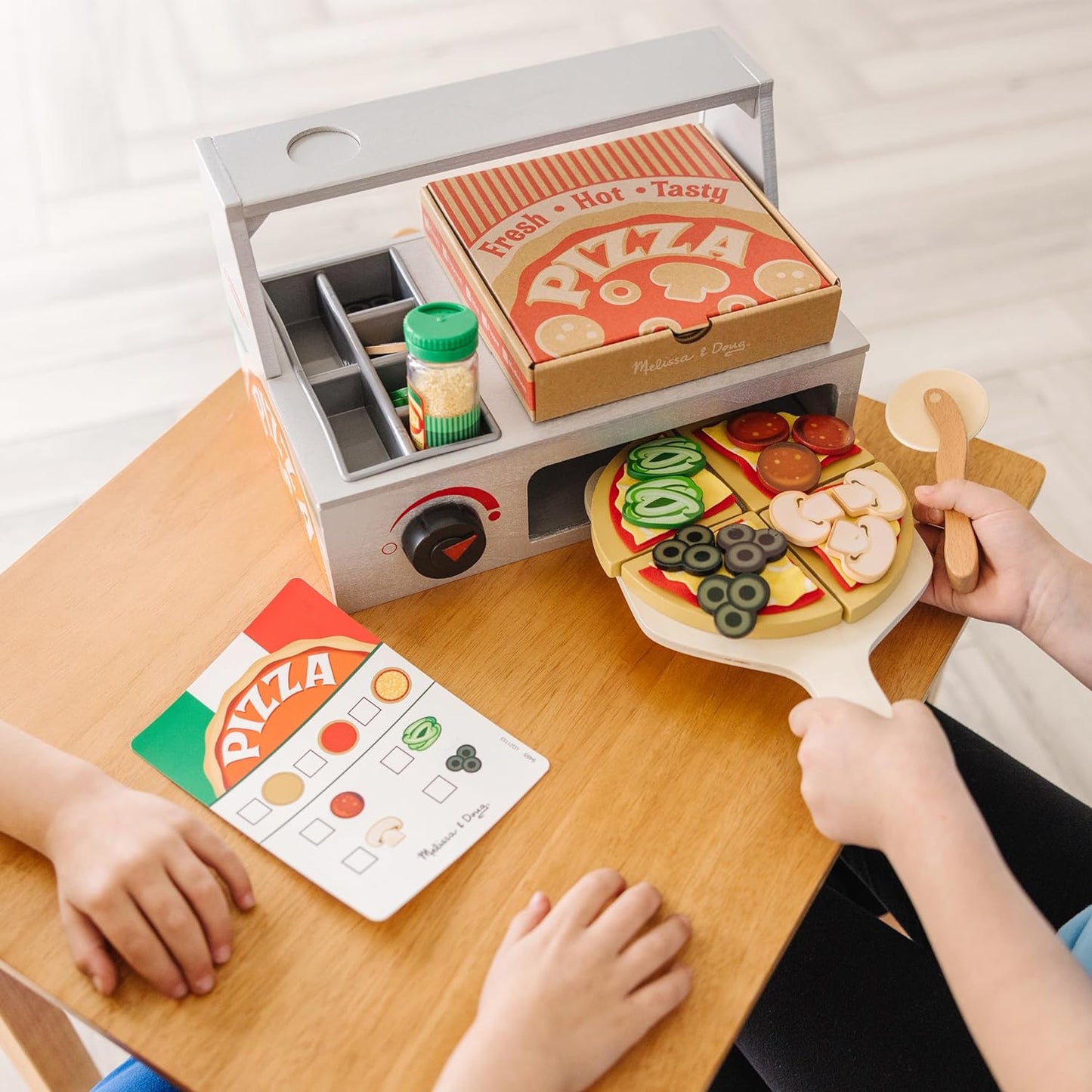Top & Bake Wooden Pizza Counter Play Set (41 Pcs) - Pretend Food Toy for Kids Ages 3+