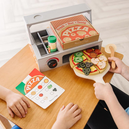 Top & Bake Wooden Pizza Counter Play Set (41 Pcs) - Pretend Food Toy for Kids Ages 3+
