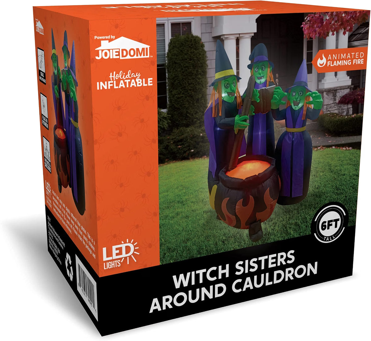 6 FT Halloween Inflatable Witches & Cauldron – Flame Light LED Blow-Up Decoration for Indoor & Outdoor Yard, Lawn & Party Décor