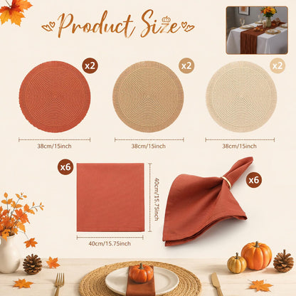 6-Piece Fall Thanksgiving Placemats – Autumn Table Décor Set for 6 People