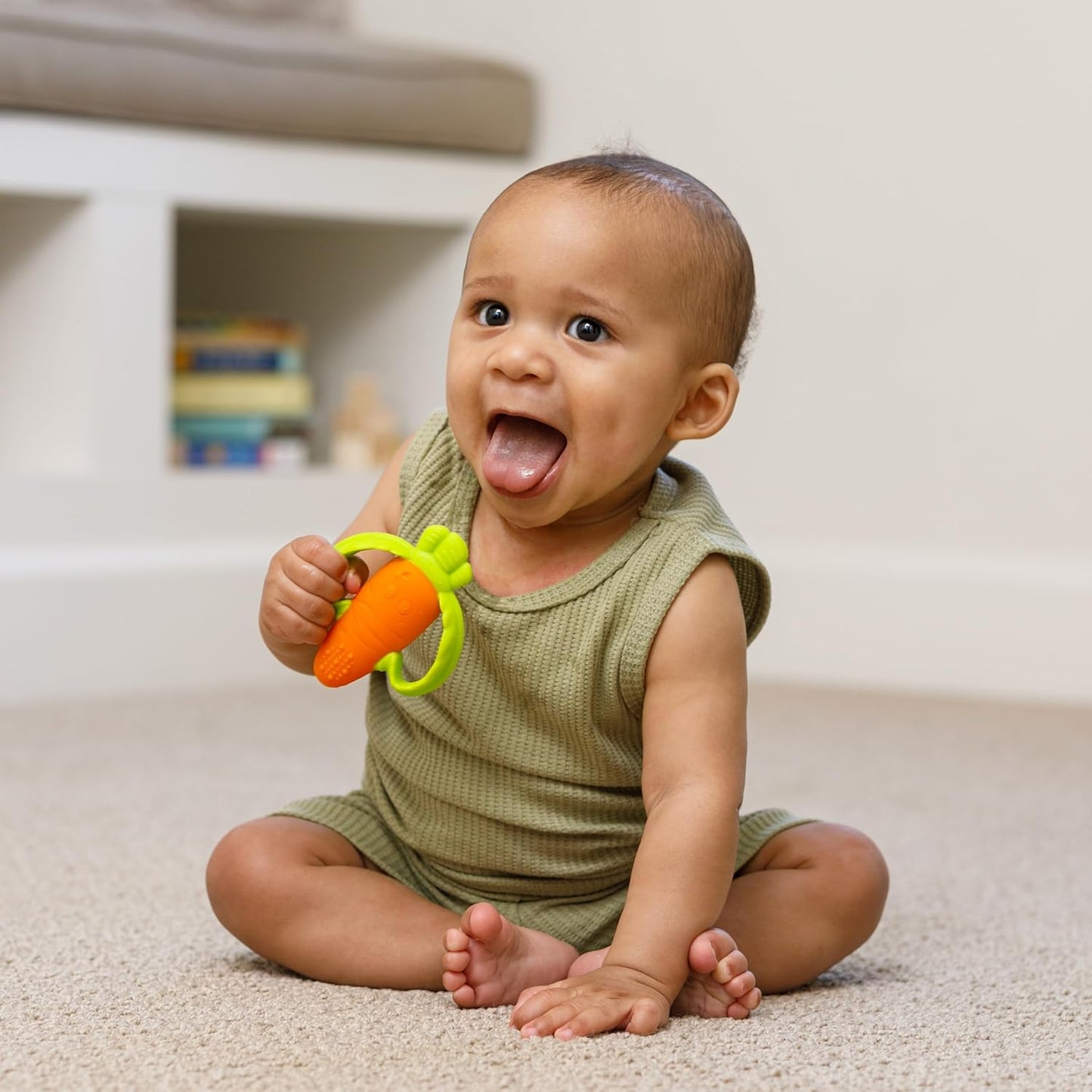 Lil’ Nibbles Textured Silicone Teether, BPA-Free Baby Teething Toy, Soft, Easy to Hold, Sensory Stimulation for Infants, Carrot