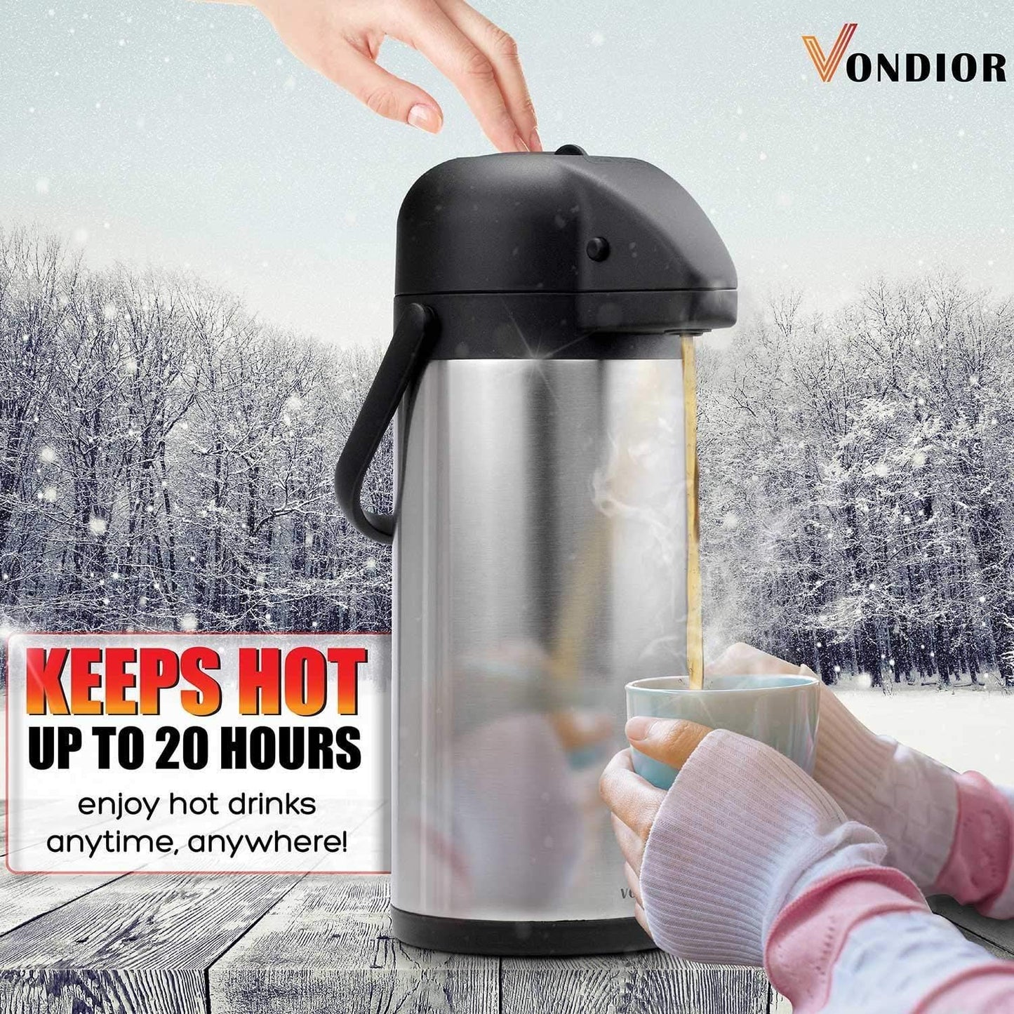 Airpot Coffee Dispenser with Pump - 102 oz Insulated Stainless Steel Coffee Carafe