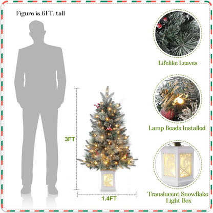Set of 2 - 3ft Prelit Christmas Trees with 78 Warm Lights & Snowflake Base