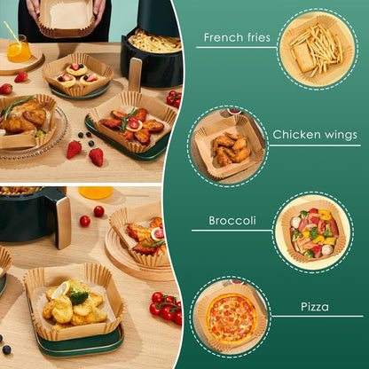 125 Pcs Disposable Air Fryer Paper Liners - Non-Stick, Bleach-Free Parchment for Microwave Use