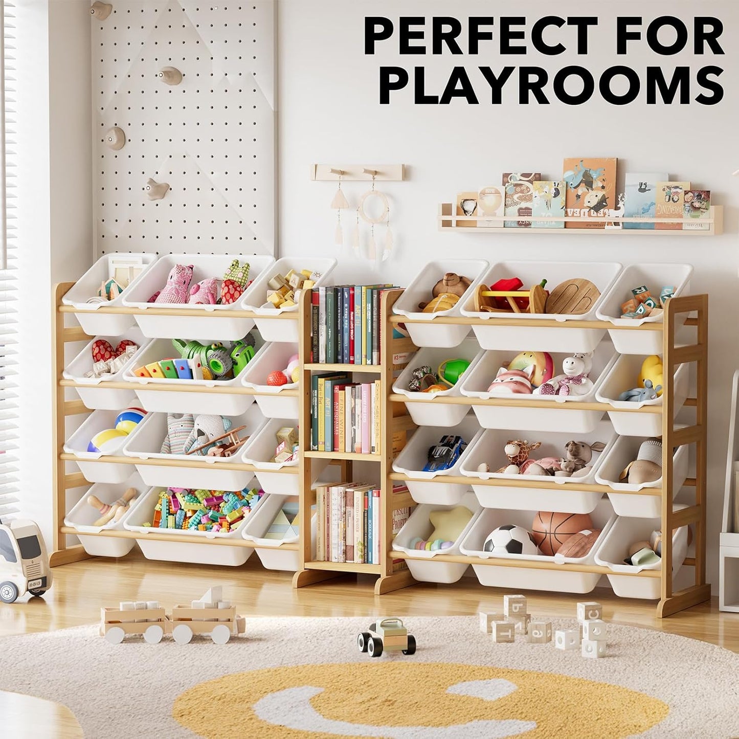 Large Toy Storage Organizer – 24 Bins & 3 Shelves Kids Toy Shelf Bookcase for Bedroom or Playroom – White