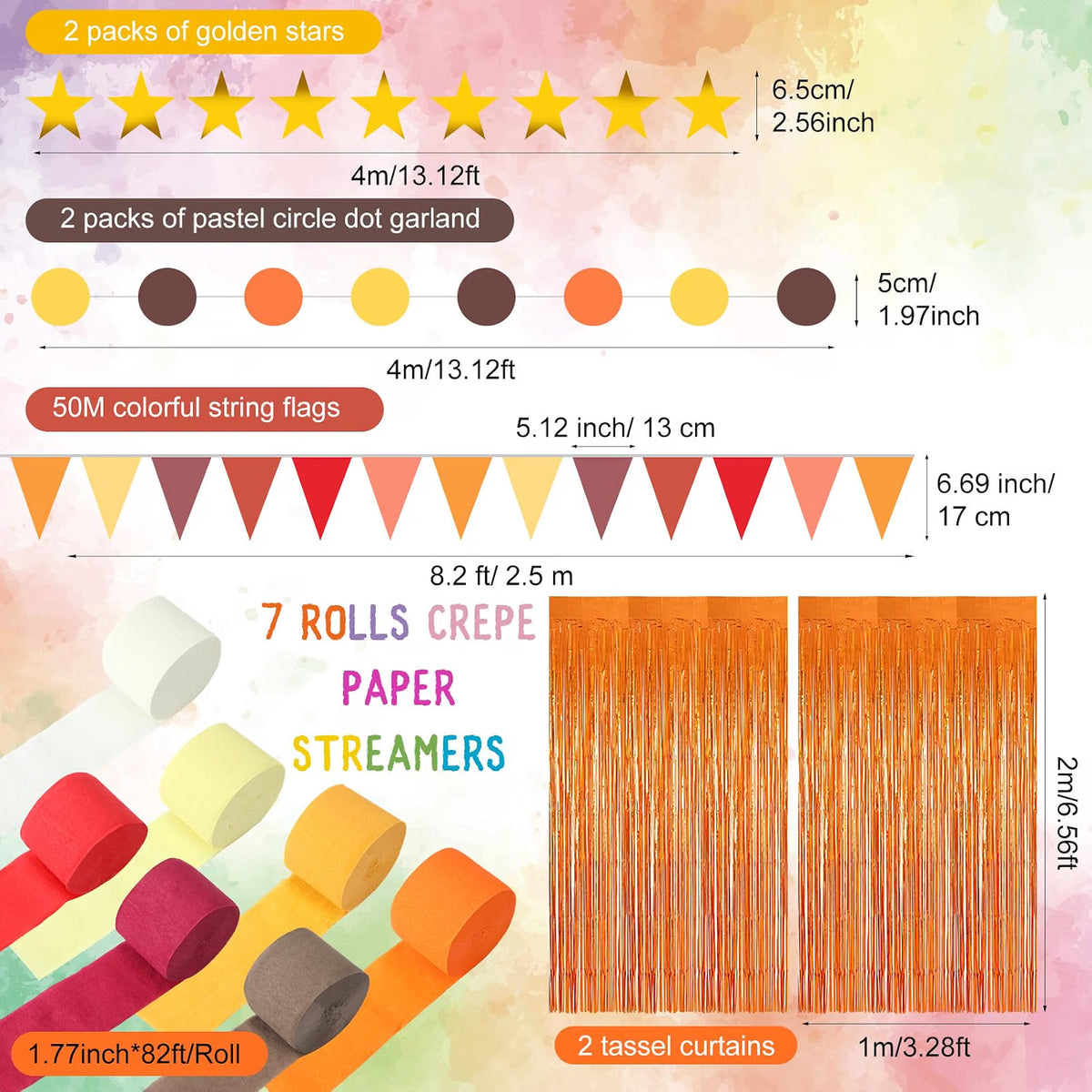 574 FT Fall Paper Chain Garland & Crepe Streamers – Autumn Party Decorations for Thanksgiving & Harvest Events