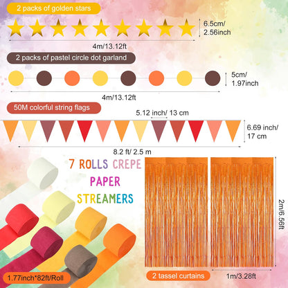 574 FT Fall Paper Chain Garland & Crepe Streamers – Autumn Party Decorations for Thanksgiving & Harvest Events