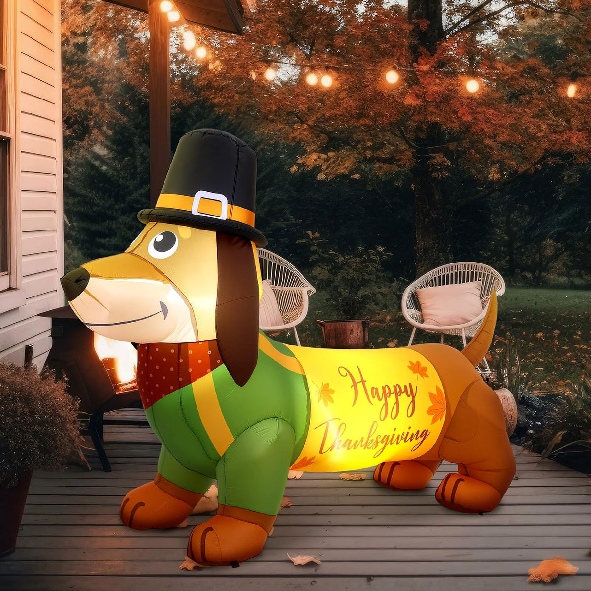 5.3 FT Thanksgiving Inflatable Dachshund – LED Light-Up Fall Dog Blow-Up Decoration for Outdoor Yard, Lawn & Garden
