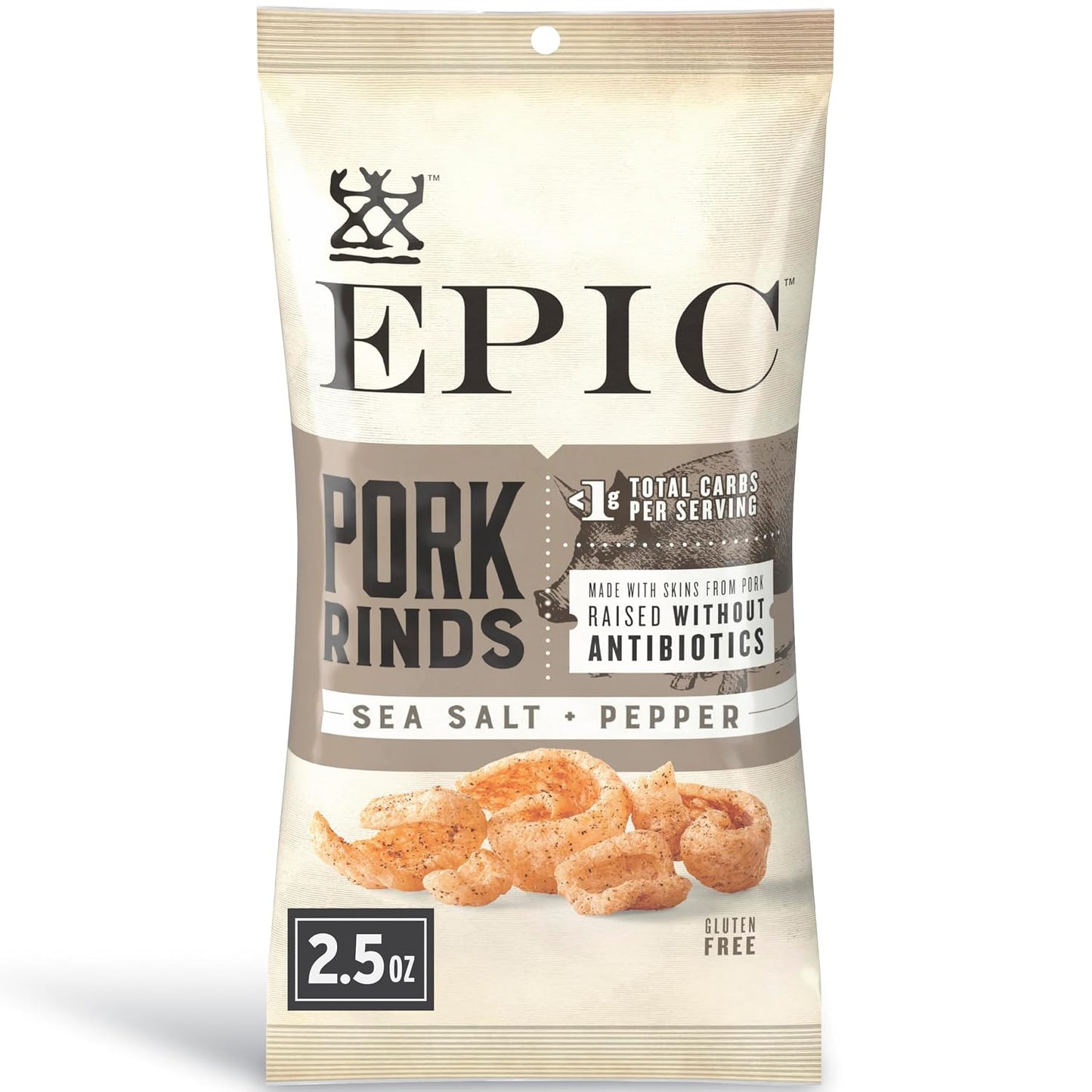 Sea Salt & Pepper Pork Rinds – Keto & Paleo Friendly High-Protein Snack, 2.5 oz
