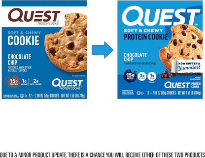 Quest Nutrition Chocolate Chip Protein Cookies – 12 Count | 15g Protein, 1g Sugar, 2g Net Carbs, Keto-Friendly