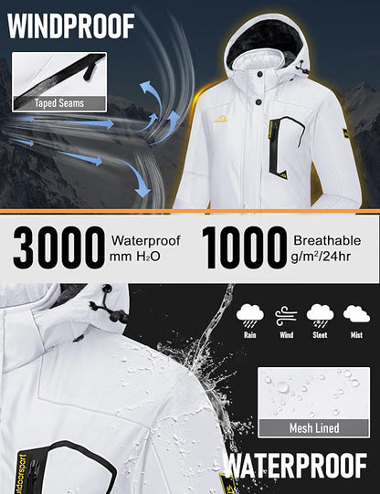 Women’s Waterproof Winter Ski Jacket – Warm Snow & Rain Coat, White, Size Medium