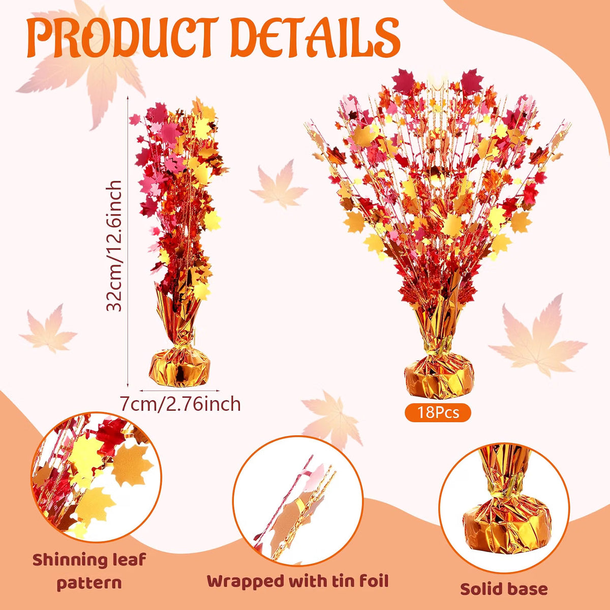 18-Piece Fall Maple Leaf Centerpiece Sprays – Metallic Foil Autumn Decorations for Thanksgiving Table Décor
