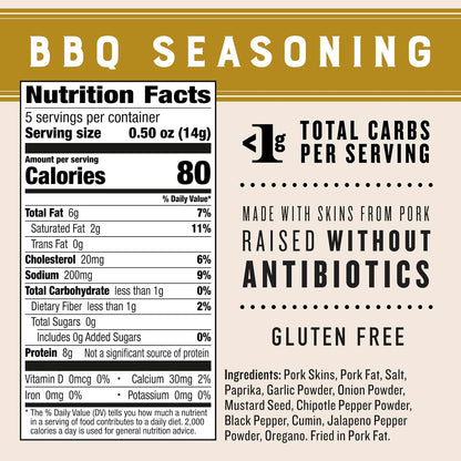 BBQ Seasoning Pork Rinds – Gluten-Free, Keto & Paleo Friendly High-Protein Snack, 2.5 oz