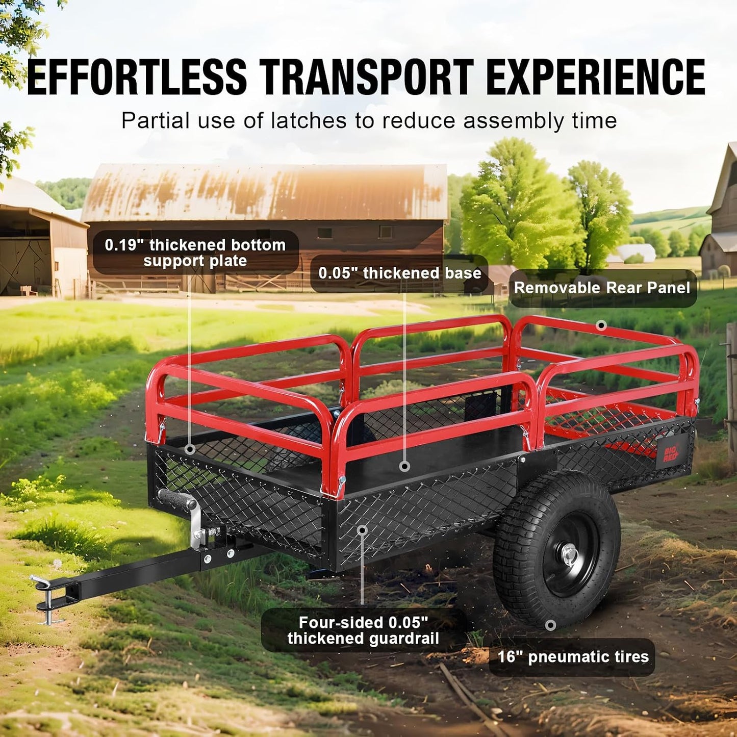 Heavy-Duty ATV Steel Dump Cart – 1,500 lb Capacity, 15 Cu. Ft. Garden Utility Trailer for Lawn Mowers & Tractors