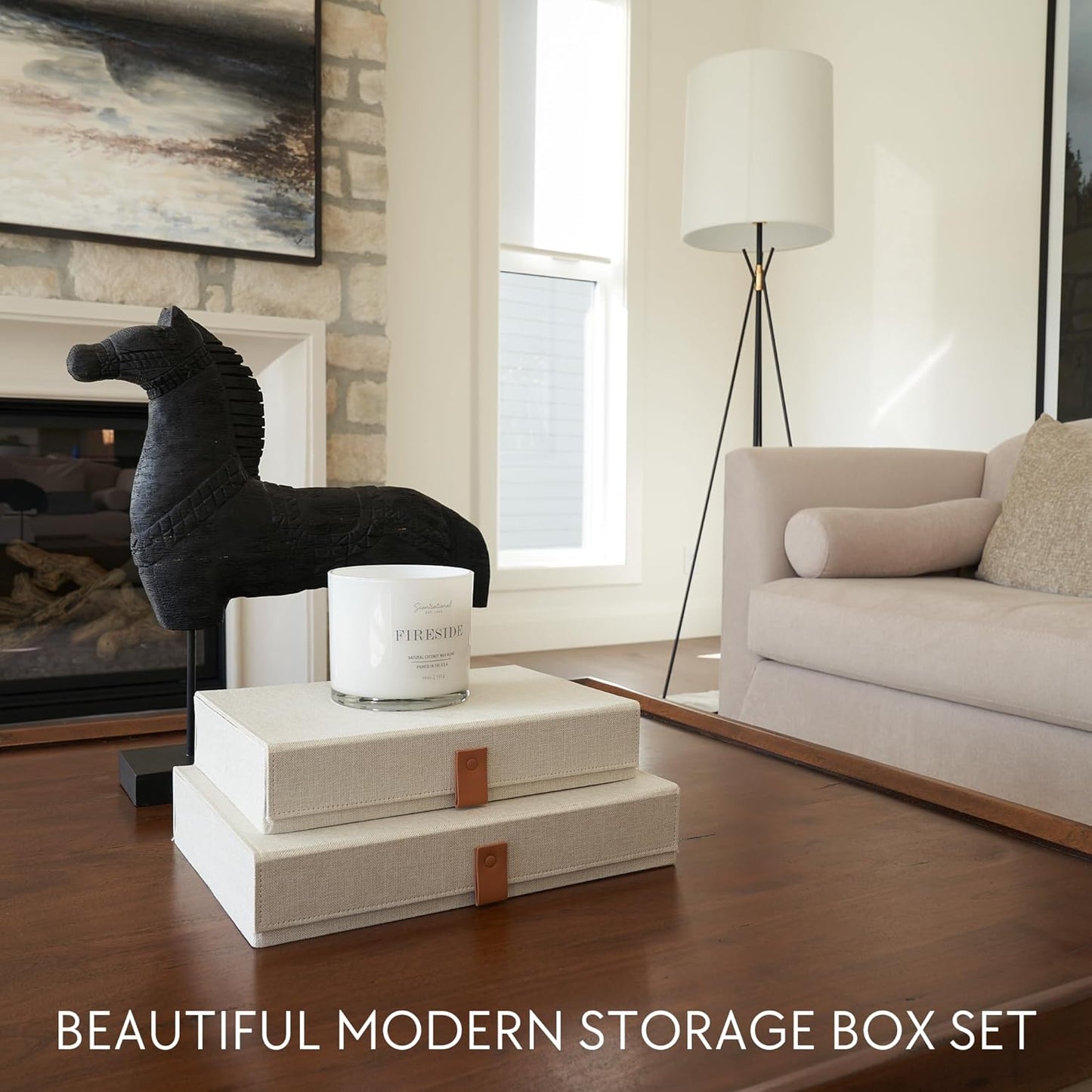 Set of 2 Decorative Linen Photo Storage Boxes with Lids - Stylish Organizers for Keepsakes