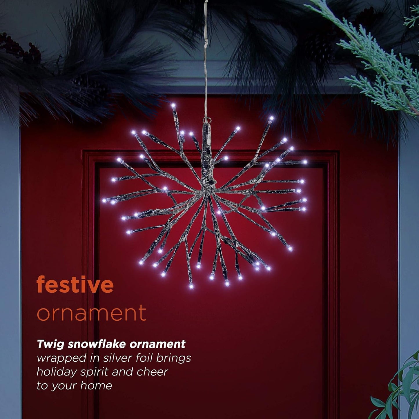 10"H Indoor Christmas Snowflake Ornament with LED Lights