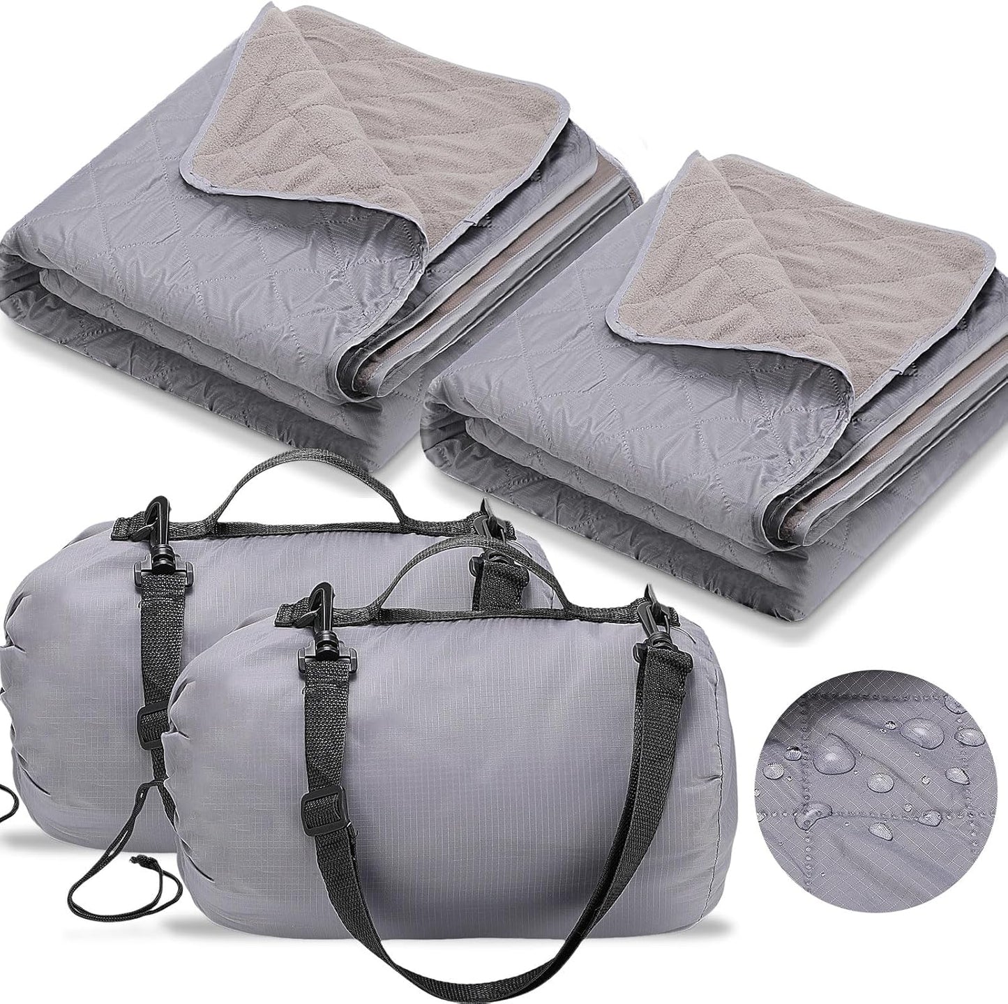 2-Pack Large Outdoor Blankets – Quilted Waterproof Windproof Fleece (78" x 55", Gray)
