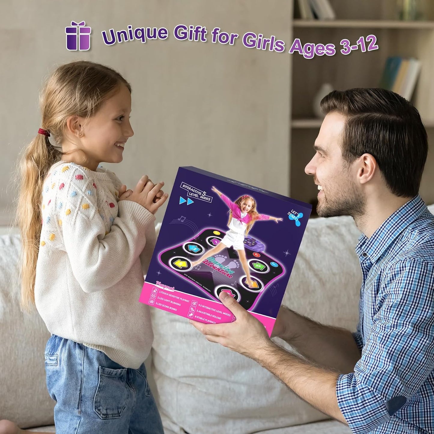 Kids Dance Mat – Light-Up Electronic Dance Pad with Bluetooth & 5 Game Modes (Ages 3–12)