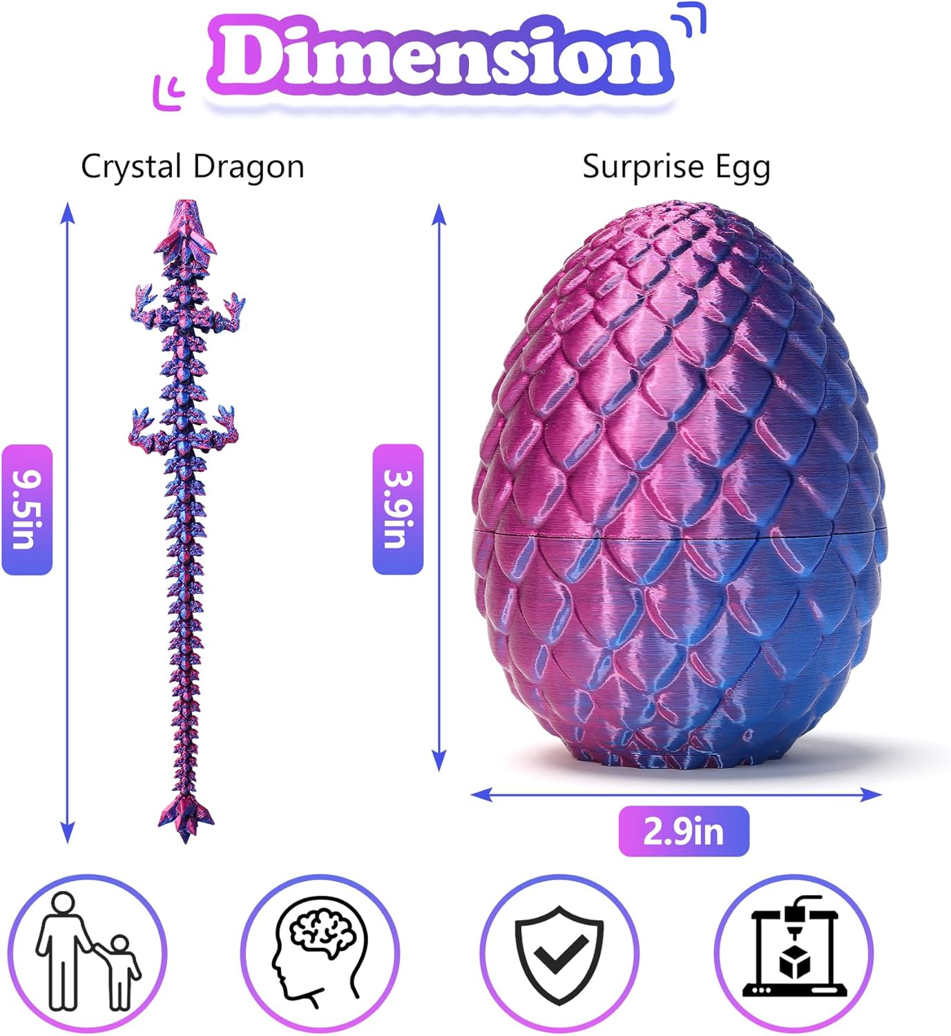 3D Printed Dragon Surprise Egg – Dinosaur Fidget Toy Gift for Kids, Birthdays & Holidays – Purple