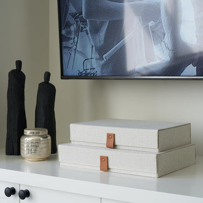 Set of 2 Decorative Linen Photo Storage Boxes with Lids - Stylish Organizers for Keepsakes