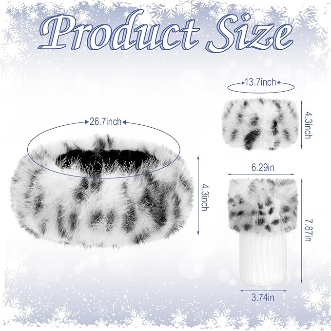 9-Piece Faux Fur Winter Accessories Set – Headbands, Leg Warmers & Wrist Cuffs for Women (Gray/Leopard)