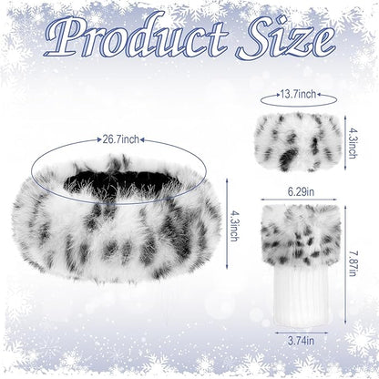 9-Piece Faux Fur Winter Accessories Set – Headbands, Leg Warmers & Wrist Cuffs for Women (Gray/Leopard)