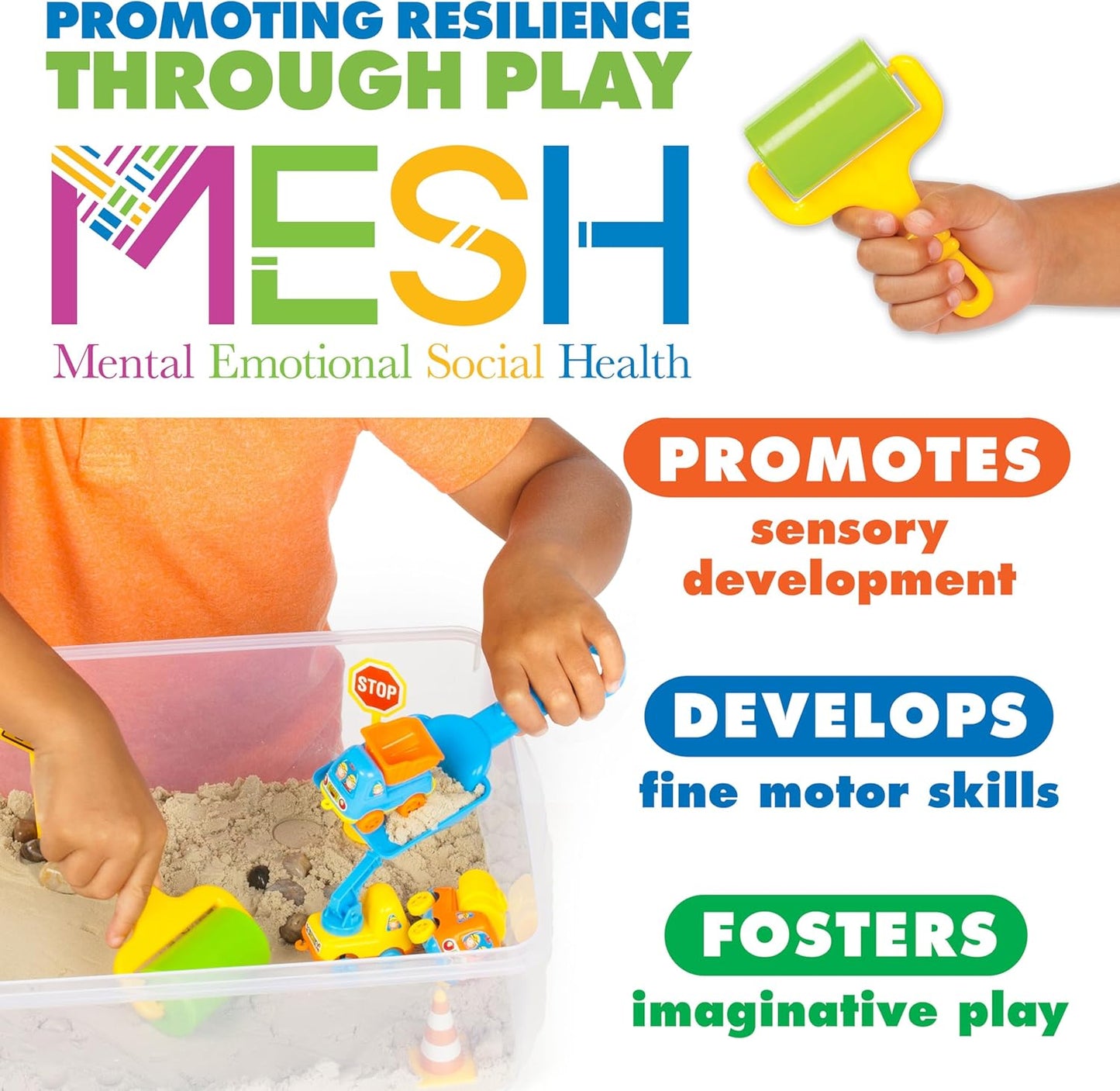 Construction Zone Sensory Bin Playset - Excavator Toys for Ages 3-5