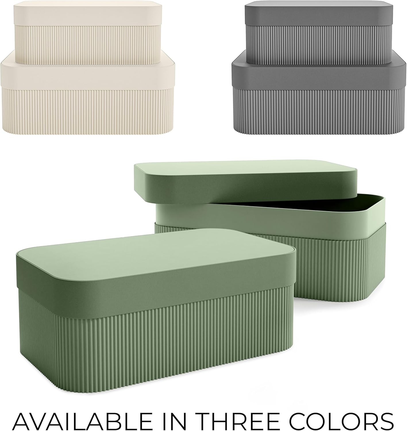 Set of 2 Decorative Storage Boxes with Lids - Fluted Cardboard Organizers for Home Decor