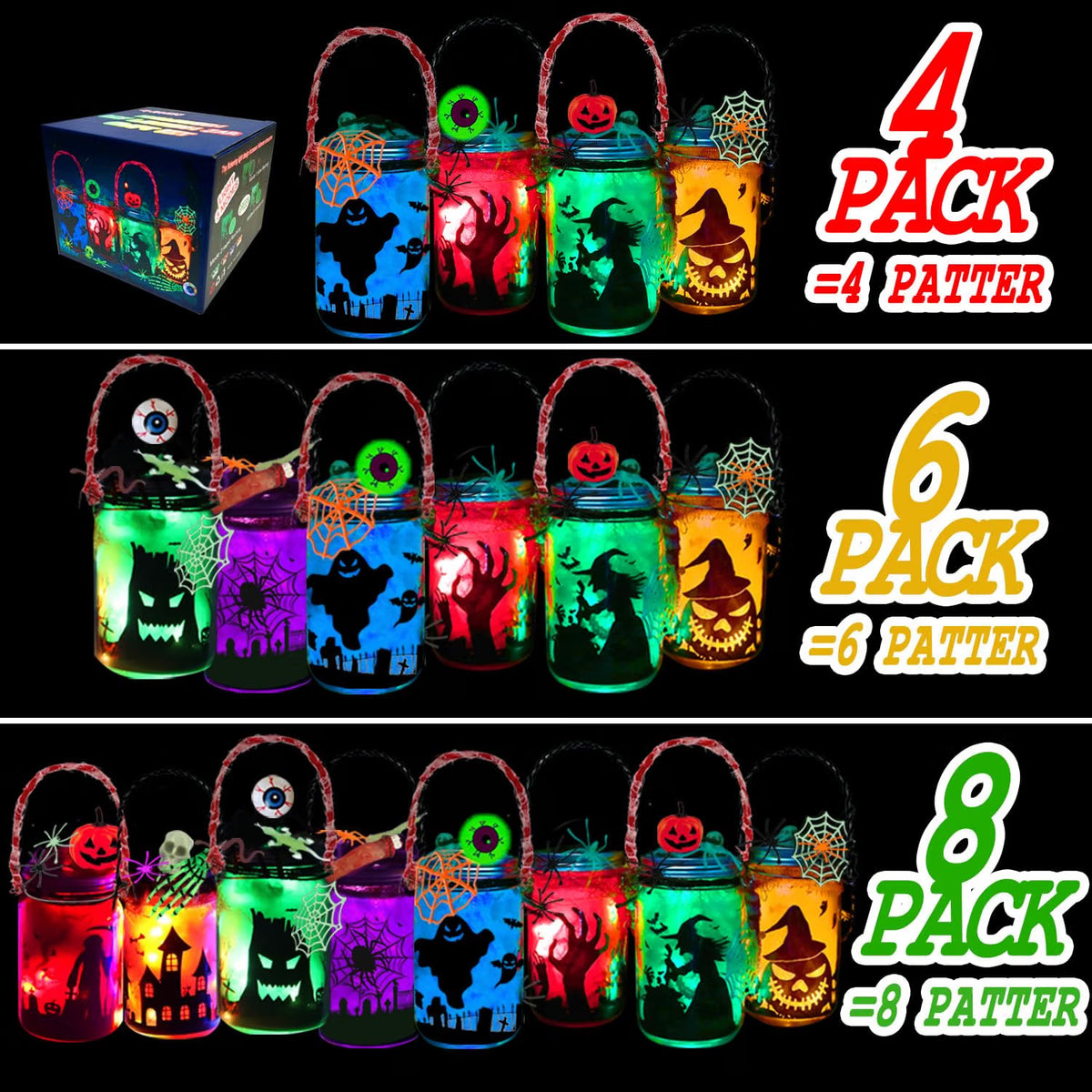 8-Pack DIY Halloween Lantern Jar Craft Kit – Kids & Adult Art Activity for Ages 4–12, School, Home & Garden Décor