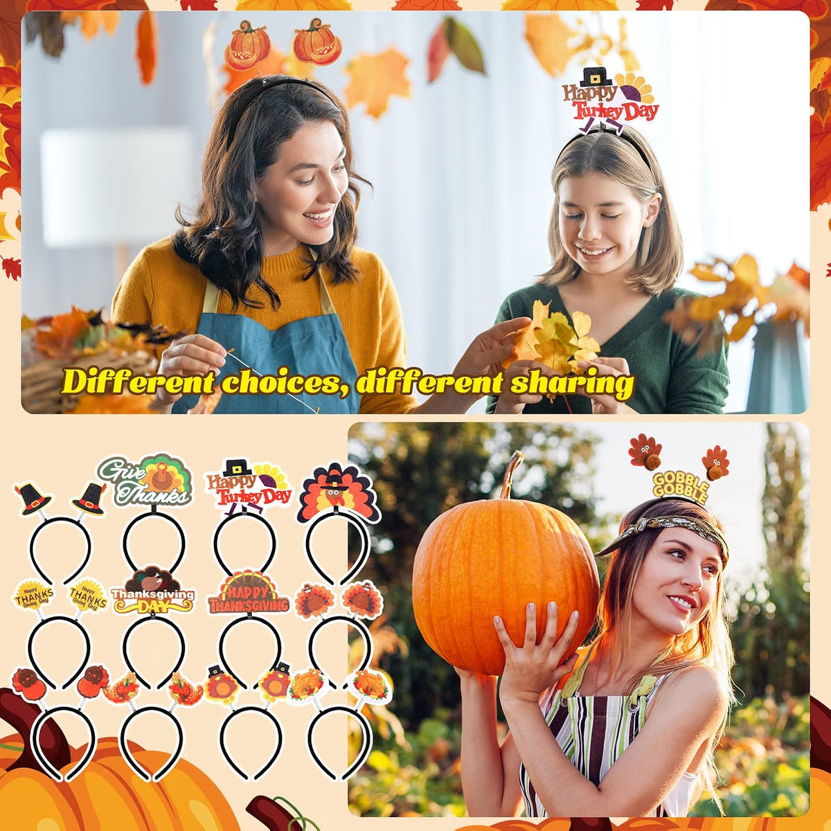 50-Pack Thanksgiving Turkey Headbands – Pumpkin Head Boppers, Fall Costume Accessories & Party Favors