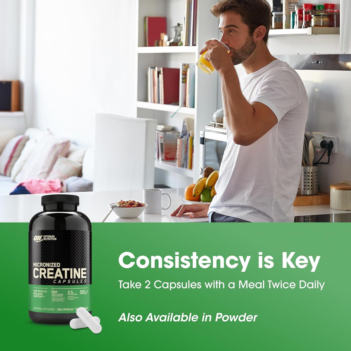 300-Count Optimum Nutrition Micronized Creatine Capsules: 2500mg, Keto-Friendly
