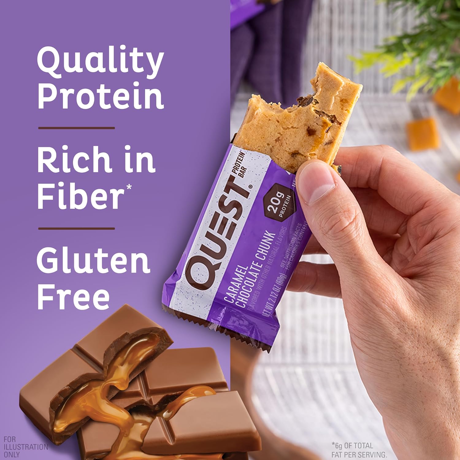 12-Count Quest Nutrition Caramel Chocolate Chunk Bars – 20g Protein, 1g Sugar, Keto Friendly