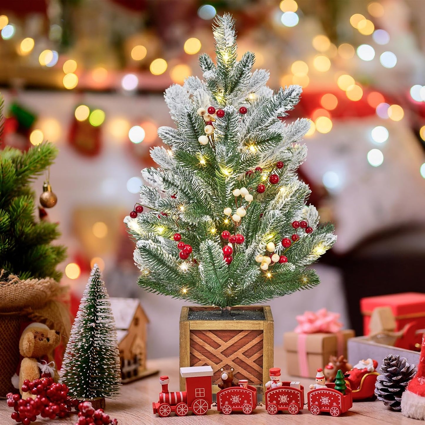 24" Pre-Lit Mini Christmas Tree with Decorations