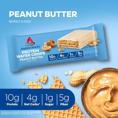 Peanut Butter Protein Wafer Crisps – Keto-Friendly, 4g Net Carbs, 1g Sugar, High-Protein Snack, 5 Count