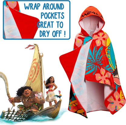 Moana Hooded Towel Poncho – 100% Cotton Kids Beach & Bath Towel Wrap with Hood