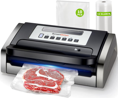 Vacuum Sealer Machine – Powerful Low-Noise Food Vacuum Sealer with Built-In Cutter & Bag Storage, Easy Handle Design, 1 Roll & 10 Bags