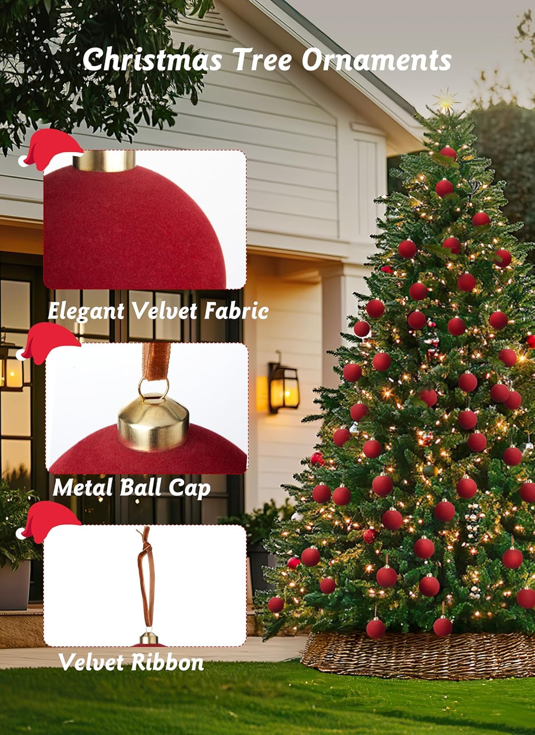 15-Pack Red Velvet Christmas Balls - 3.15 Inch Ornaments