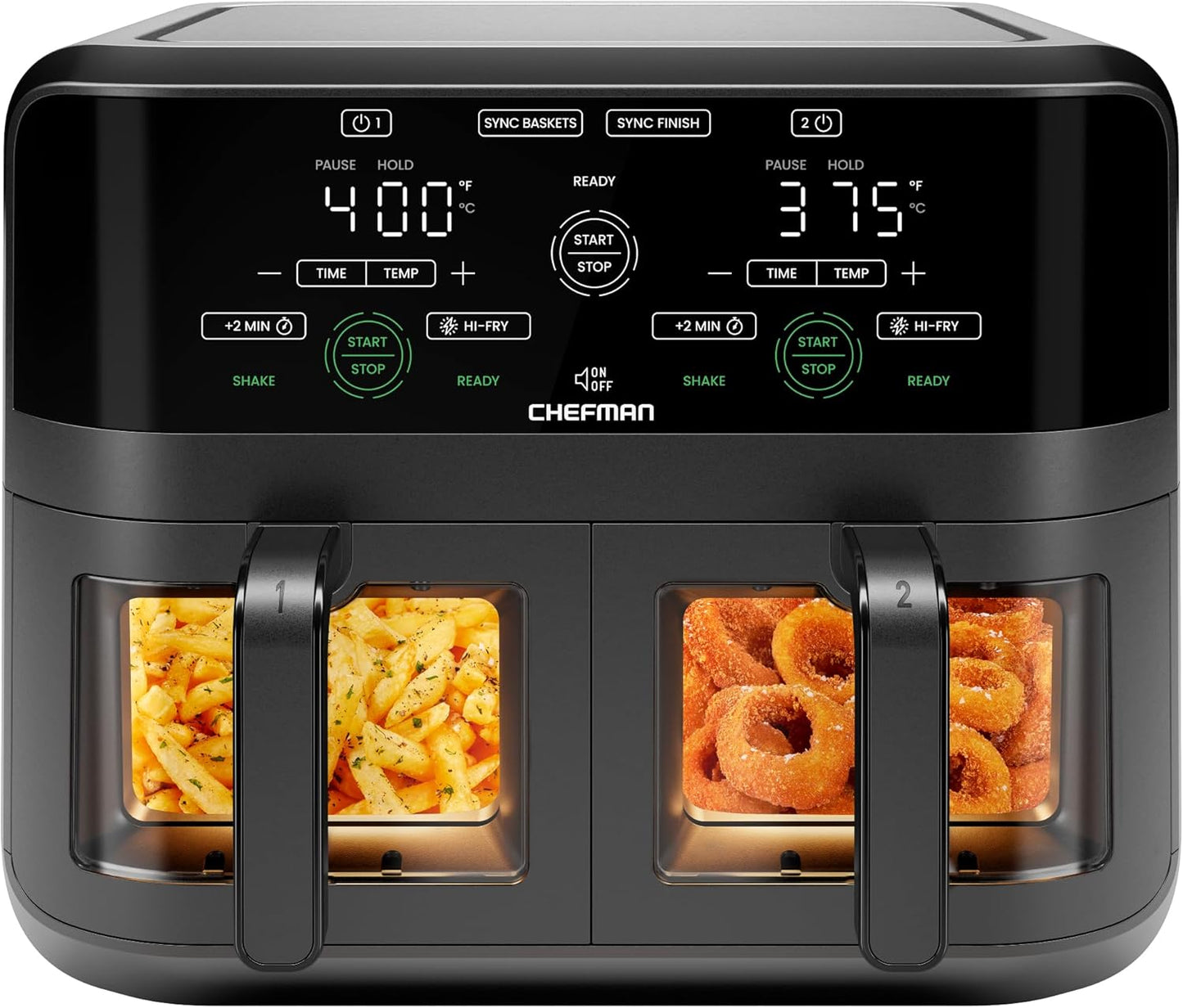 6 Quart Dual Basket Air Fryer Oven with Easy View Windows, Sync Finish