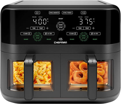 6 Quart Dual Basket Air Fryer Oven with Easy View Windows, Sync Finish