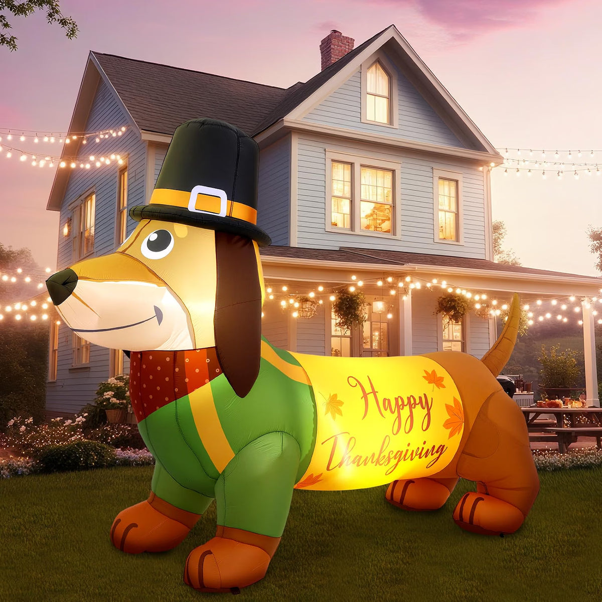 5.3 FT Thanksgiving Inflatable Dachshund – LED Light-Up Fall Dog Blow-Up Decoration for Outdoor Yard, Lawn & Garden