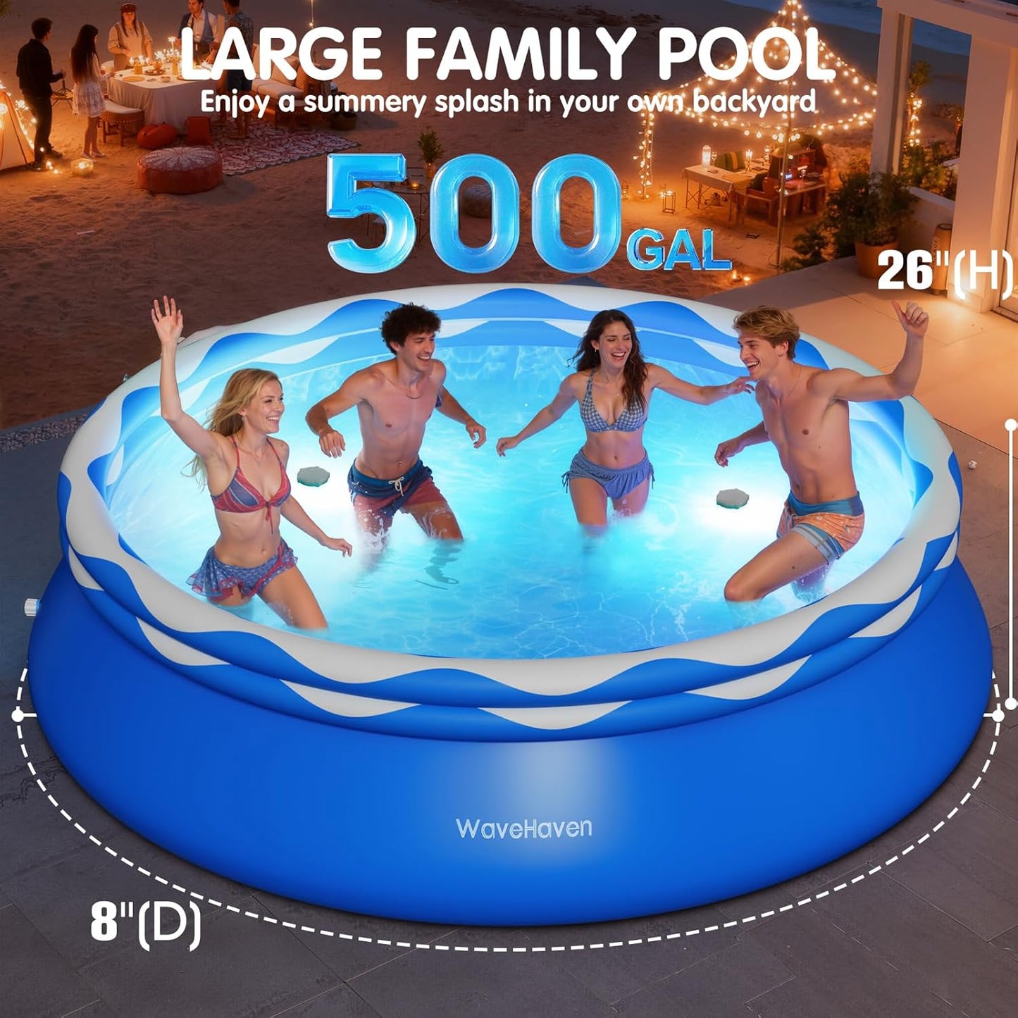 8ft x 30in Easy Set Above Ground Pool – Inflatable Round Swimming Pool with Pool Lights & Quick-Set Top Ring Design