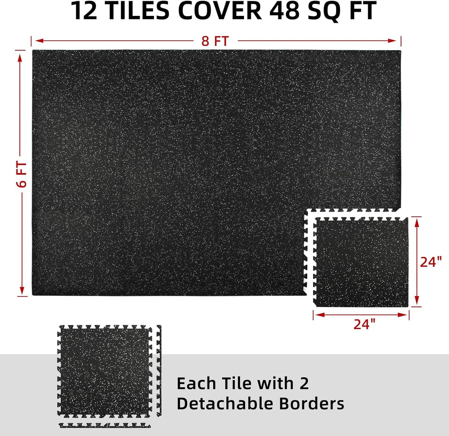 0.79" Extra-Thick Exercise Mats – 48 Sq Ft Interlocking Rubber & EVA Foam Gym Flooring Tiles – Black & White