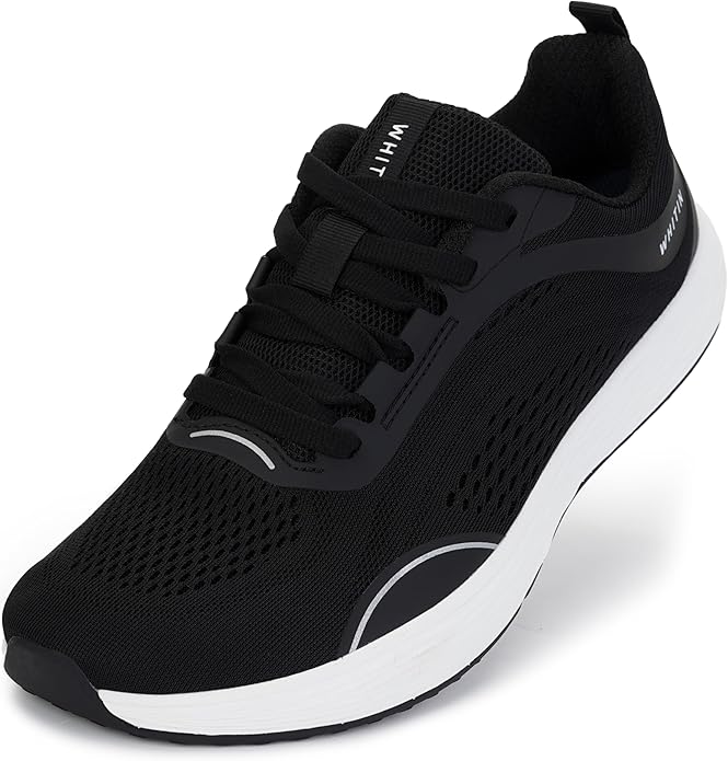 Black/White Men's Running Shoes with Zero Drop Design & Spacious Wide Toe Box