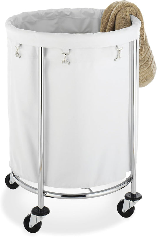 Round Commercial Laundry Hamper with Removable Liner and Sturdy Heavy-Duty Wheels