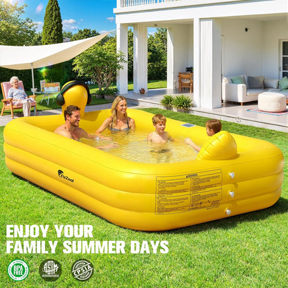 Solar Duck Inflatable Swimming Pool – Large Family Blow Up Kiddie Pool for Kids & Adults – 100" x 63" x 22"