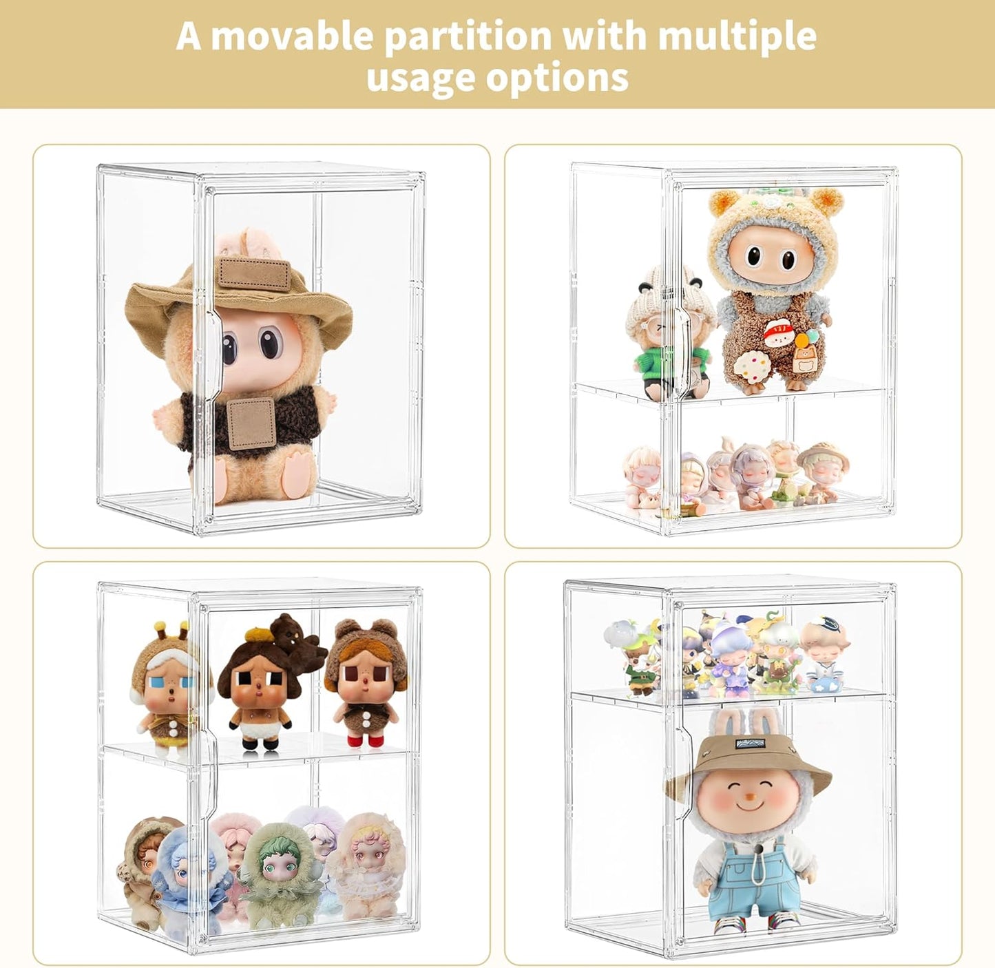 Large Acrylic Display Case for Collectibles - Clear Stackable Storage Bin with Adjustable Layers and Magnetic Door