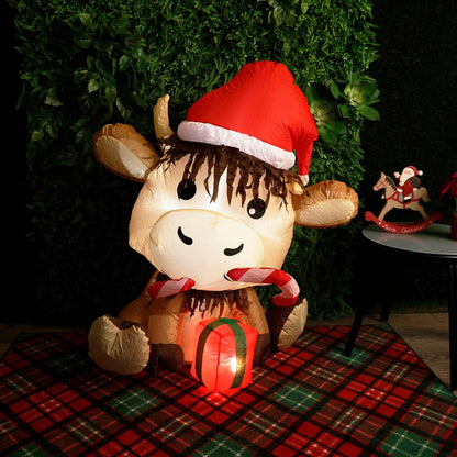 41" Inflatable Highland Cow Christmas Decor with LED Lights