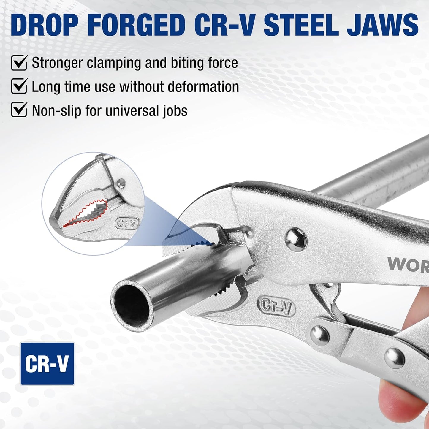 5-Piece Locking Pliers Set with Chrome-Vanadium Steel, 5/7/10" Curved & 6.5/9" Long Nose Pliers