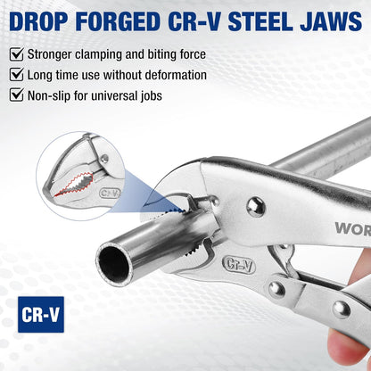 5-Piece Locking Pliers Set with Chrome-Vanadium Steel, 5/7/10" Curved & 6.5/9" Long Nose Pliers
