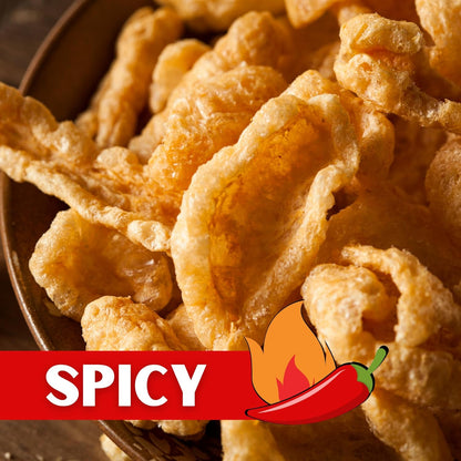 Hot & Spicy Microwave Pork Rinds (Chicharrones) – Bacon Curls, 1.75 oz Bags (18 Pack)